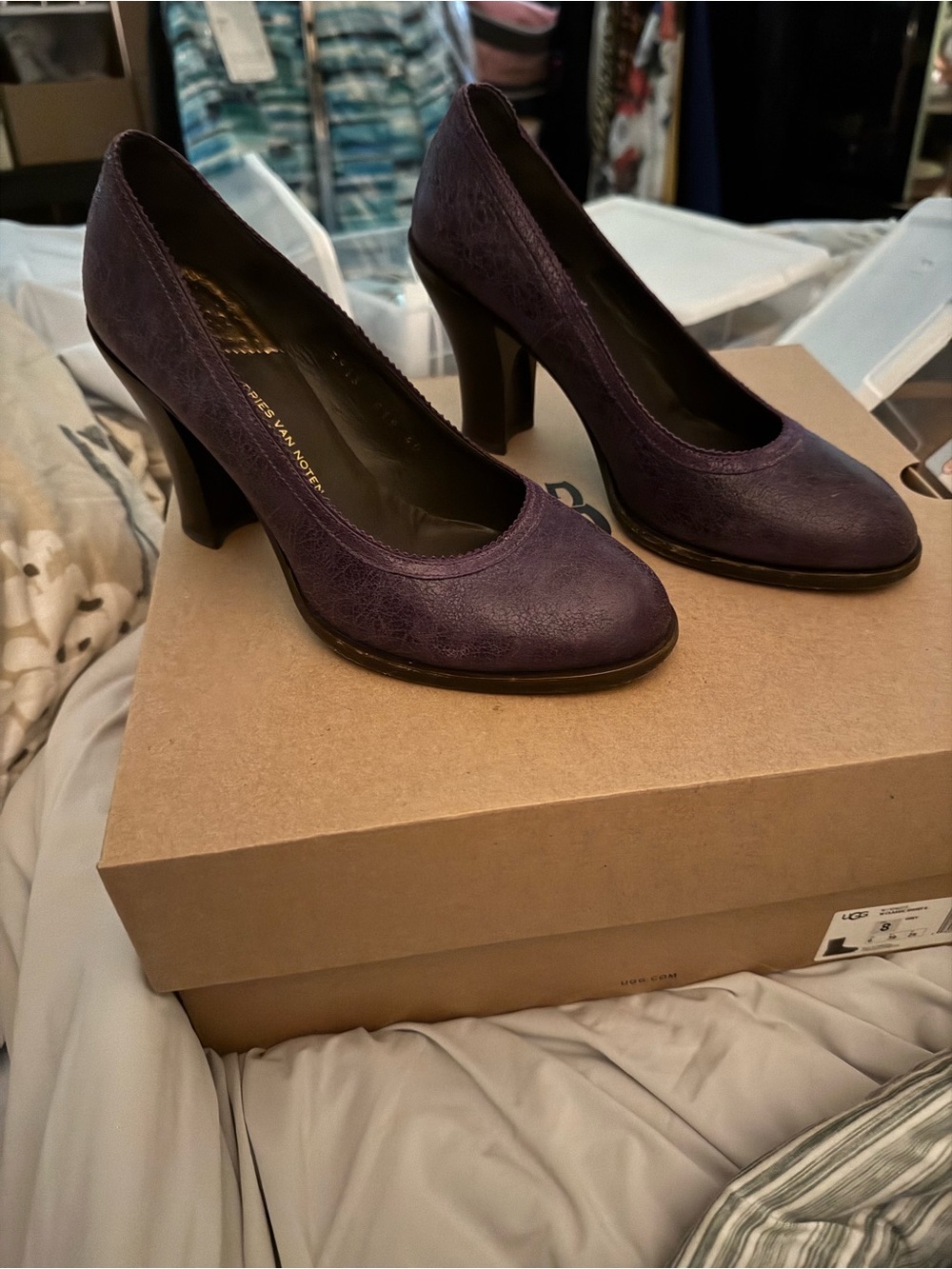 Dries Van Noten Purple Leather Round-Toe Pumps